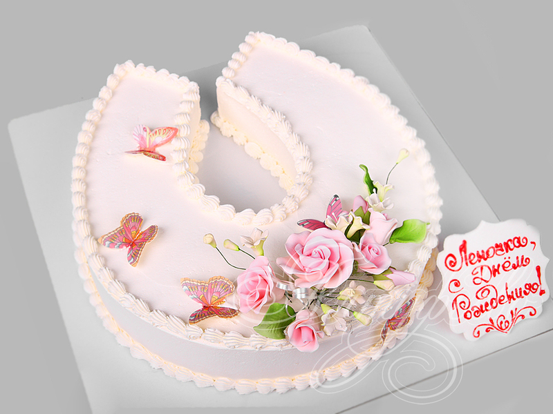 Торт Подкова с бабочками и цветами 28015222