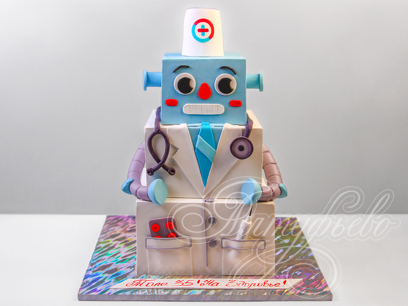 Торт мужчинам на день рождения в 35 лет трехъярусный в виде робота врача