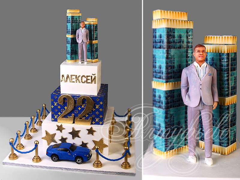 Торт Москва Сити для мужчин трехъярусный с фигурками