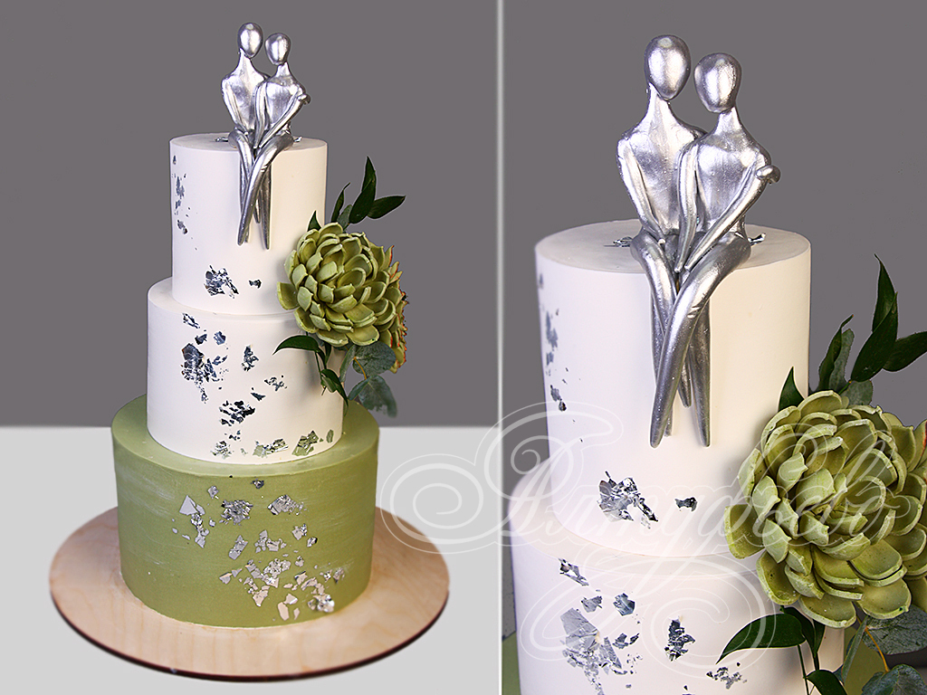 Зеленый свадебный торт 2407221 стоимостью 22 650 рублей - торты на заказ  ПРЕМИУМ-класса от КП «Алтуфьево»